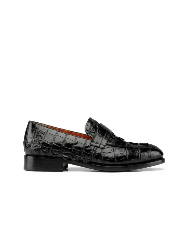 Black Aristano Crocodile Loafers, side profile