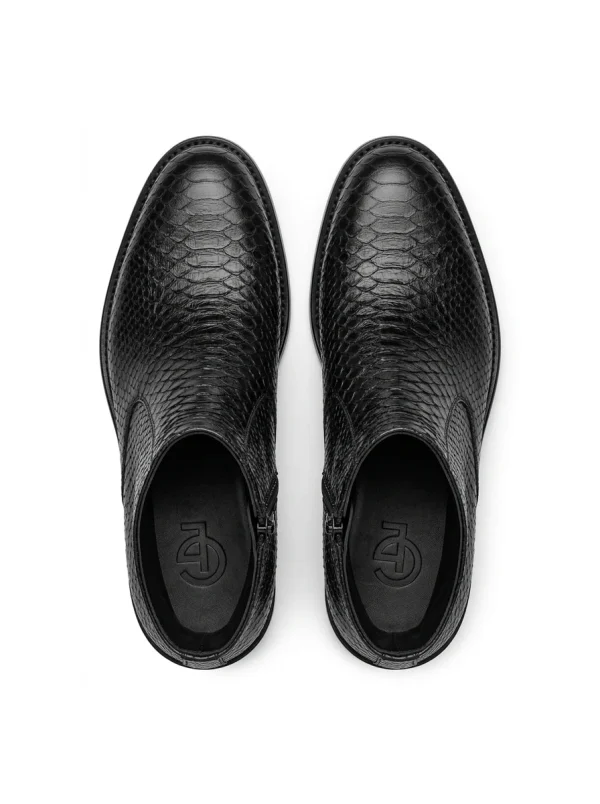 Black Aristano Python Ankle Boots, top view