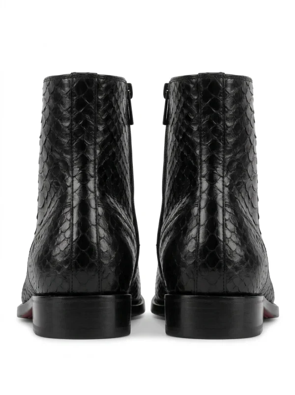 Black Aristano Python Ankle Boots, rear view