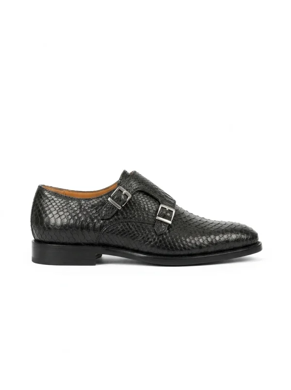 Black Bardolino Python Monk Strap Shoes, side profile