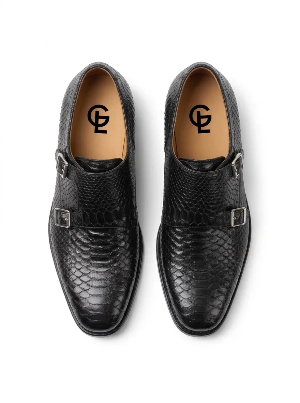 Black Bardolino Python Monk Strap Shoes, top view