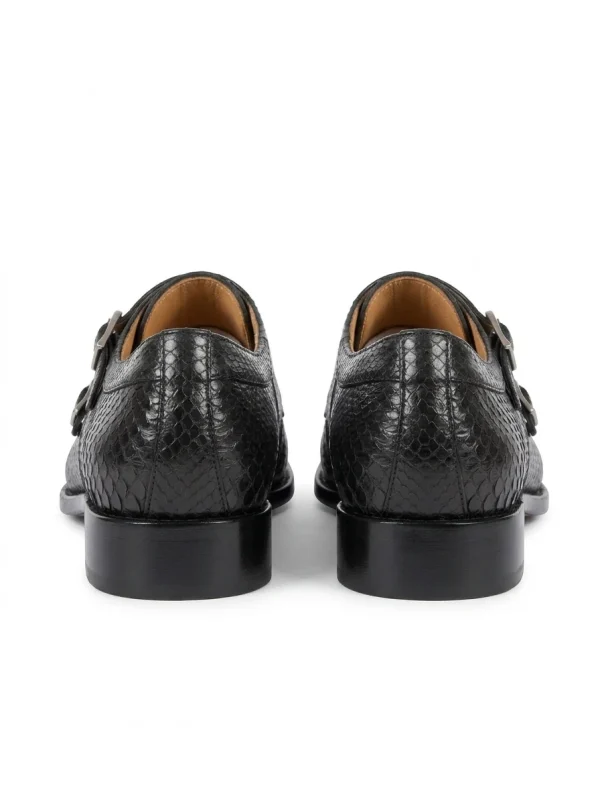 Black Bardolino Python Monk Strap Shoes, rear view