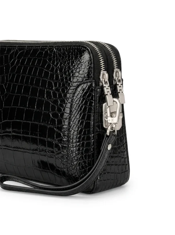 Black Bramshaw Crocodile Travel Clutch, skin detail