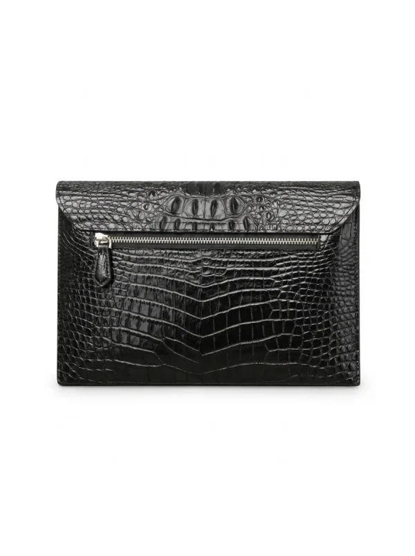Black Brancaster Crocodile Envelope Clutch, open interior