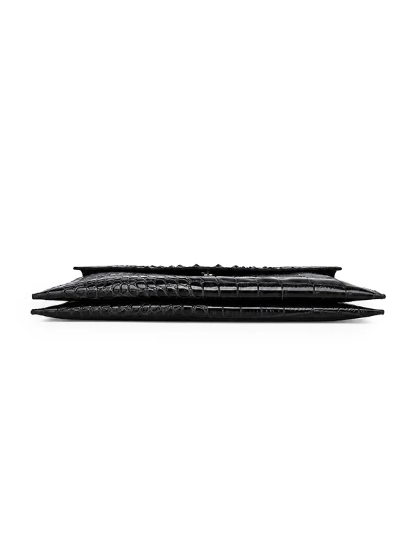 Black Brancaster Crocodile Envelope Clutch, three-quarter view