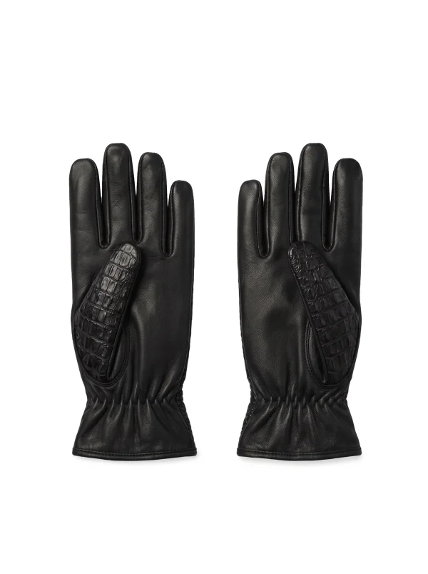 Black Camogli Crocodile Gloves, side profile