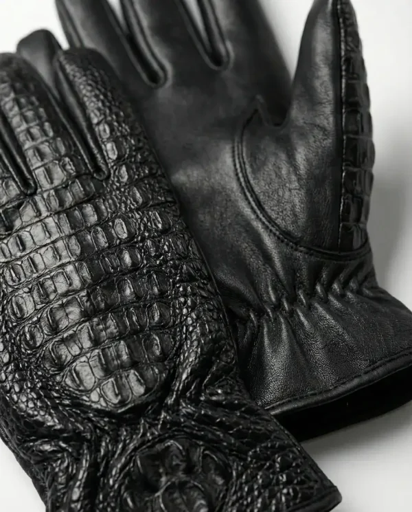 Black Camogli Crocodile Gloves, rear view