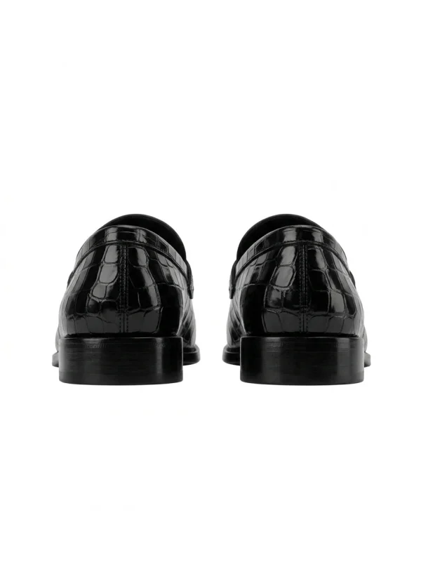 Black Carlisle Alligator Monk Strap Shoes, rear view