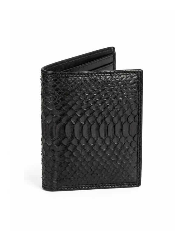 Black Castello Python Compact Wallet, three-quarter view