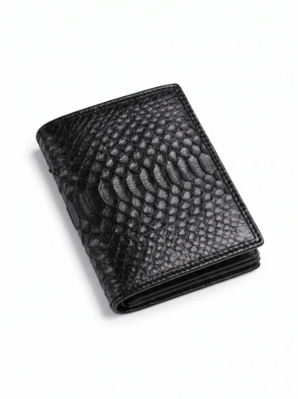 Black Castello Python Compact Wallet, angled view