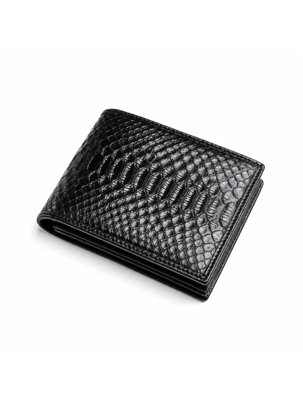 Black Castello Python Compact Wallet, angled view