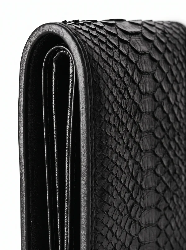 Black Castello Python Compact Wallet, edge detail