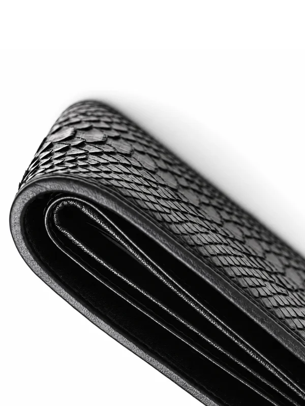 Black Castello Python Compact Wallet, edge detail