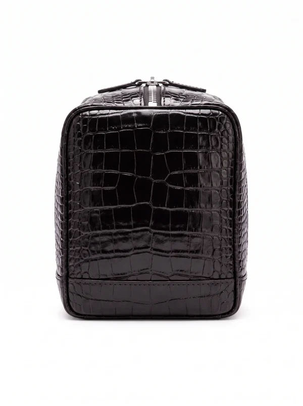 Black Castiglione Crocodile Toiletry Case, side profile