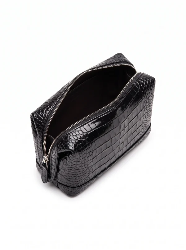 Black Castiglione Crocodile Toiletry Case, top view