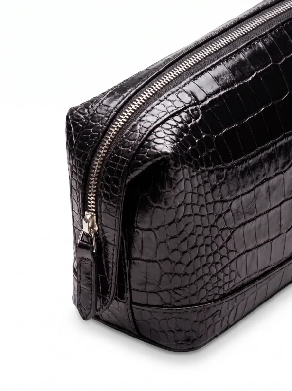 Black Castiglione Crocodile Toiletry Case, skin detail
