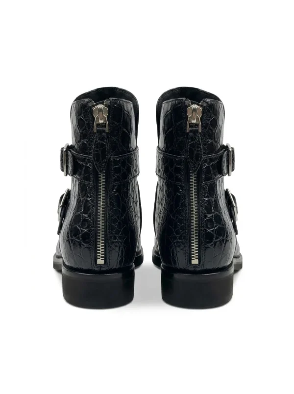 Black Clarendon Alligator Ankle Boots, rear view