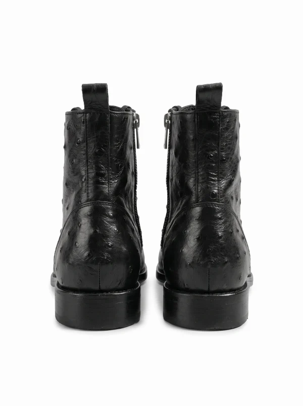 Black Cortona Ostrich Ankle Boots, rear view