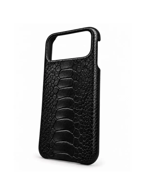 Black Dorchester Ostrich Foot iPhone Case, three-quarter view