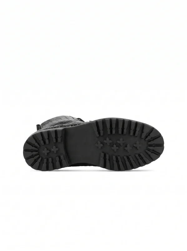 Black Ebury Alligator Combat Boots, sole