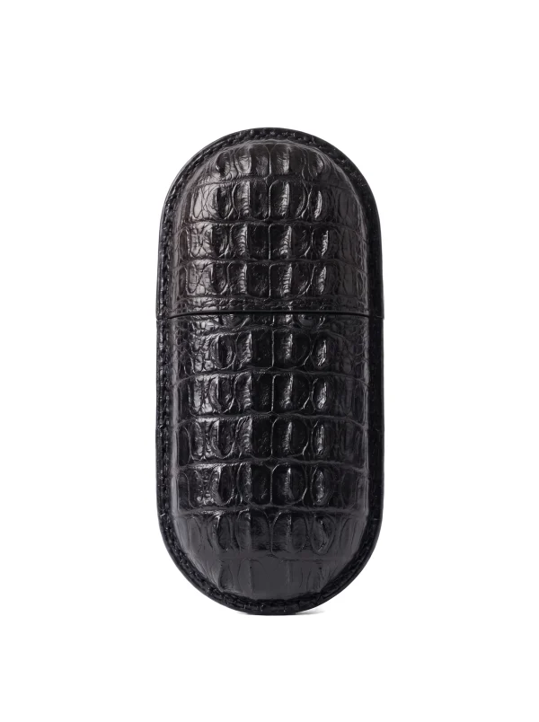 Black Gubbio Crocodile Glasses Case, back view