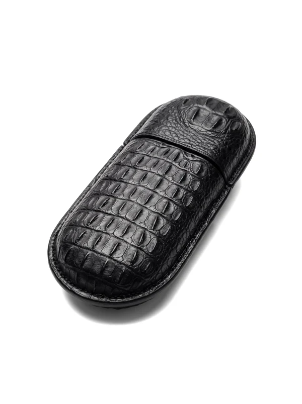Black Gubbio Crocodile Glasses Case, three-quarter view