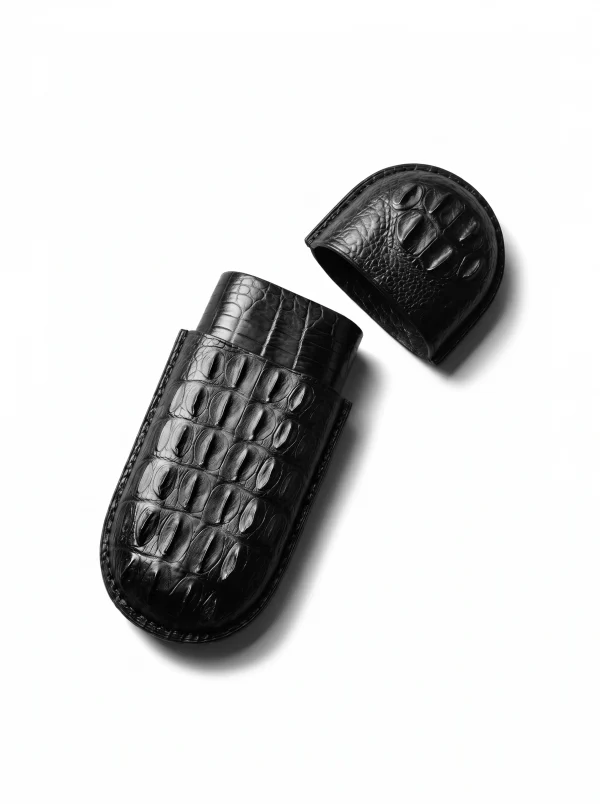 Black Gubbio Crocodile Glasses Case, lid removed