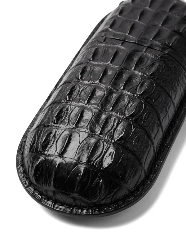 Black Gubbio Crocodile Glasses Case, leather detail
