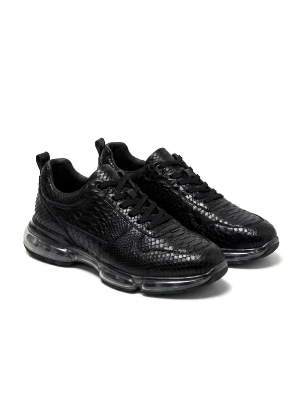 Black Lancaster Python Sneakers, three-quarter view