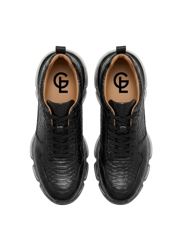 Black Lancaster Python Sneakers, top view