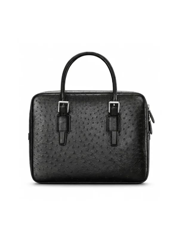 Black Lanciano Ostrich Briefcase, open interior