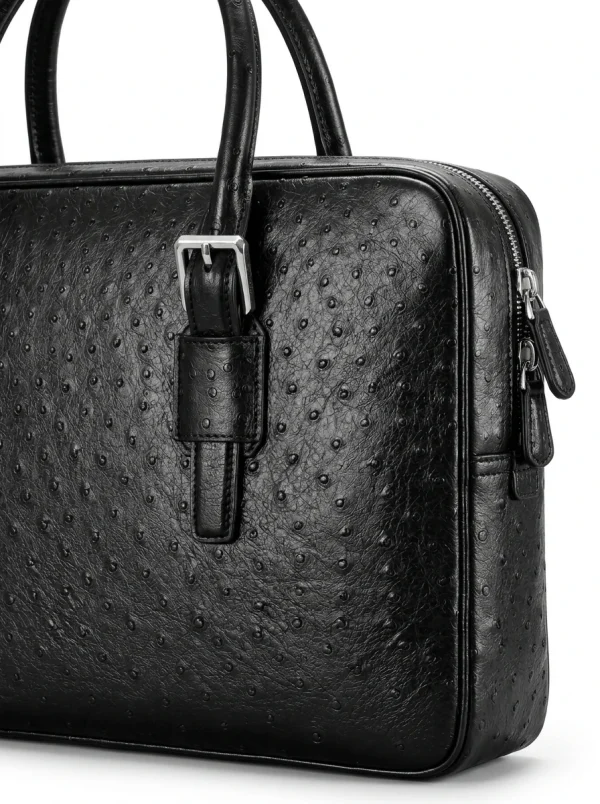 Black Lanciano Ostrich Briefcase, skin detail