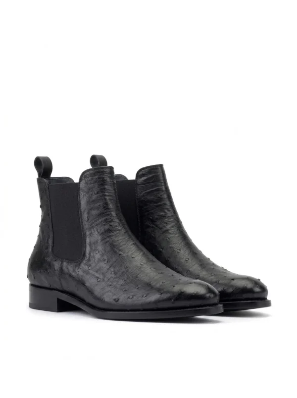 Black Onslow Ostrich Chelsea Boots, three-quarter view