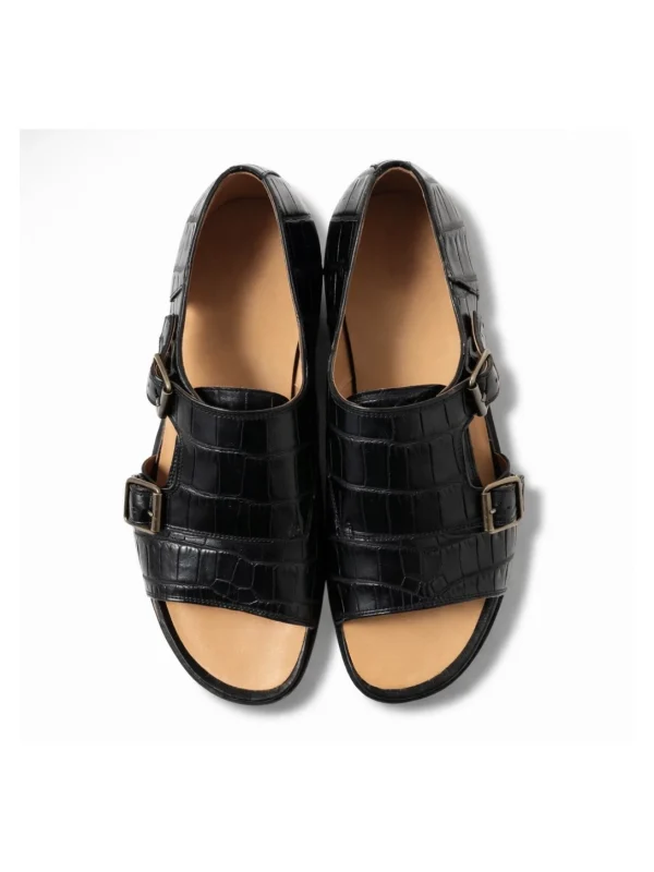 Black Palladio Alligator Monk Strap Shoes, top view