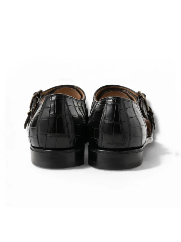 Black Palladio Alligator Monk Strap Shoes, rear view