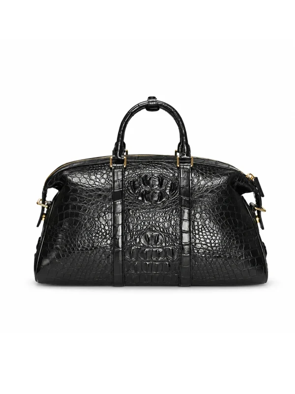 Black Ravenhurst Crocodile Duffle Bag, side profile