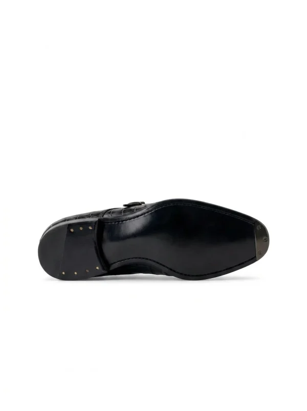 Black Ravenna Alligator Monk Strap Shoes, sole