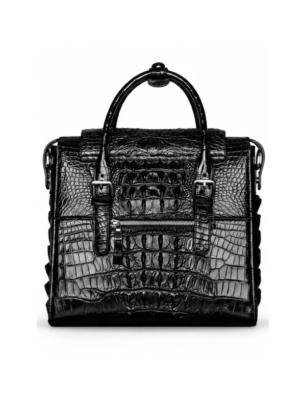 Black Raventon Crocodile Laptop Tote, open interior
