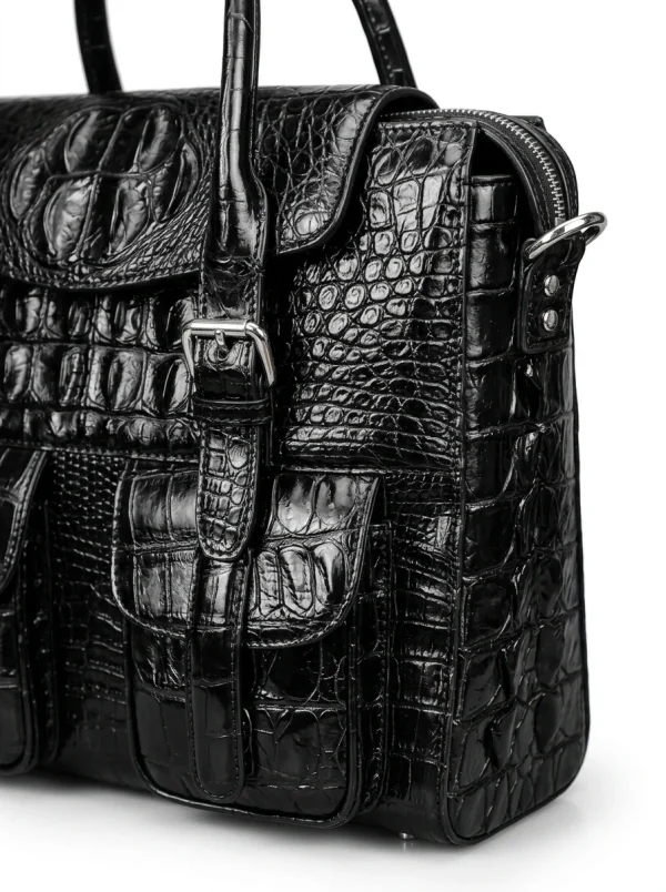 Black Raventon Crocodile Laptop Tote, skin detail