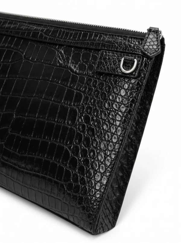 Black Sforzato Crocodile Zip Pouch, skin detail