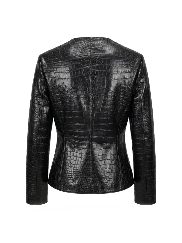 Black Solferino Crocodile Collarless Jacket, back view