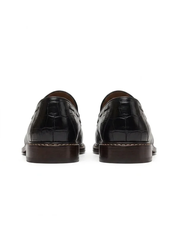 Black Sorrento Alligator Tassel Loafer, rear view