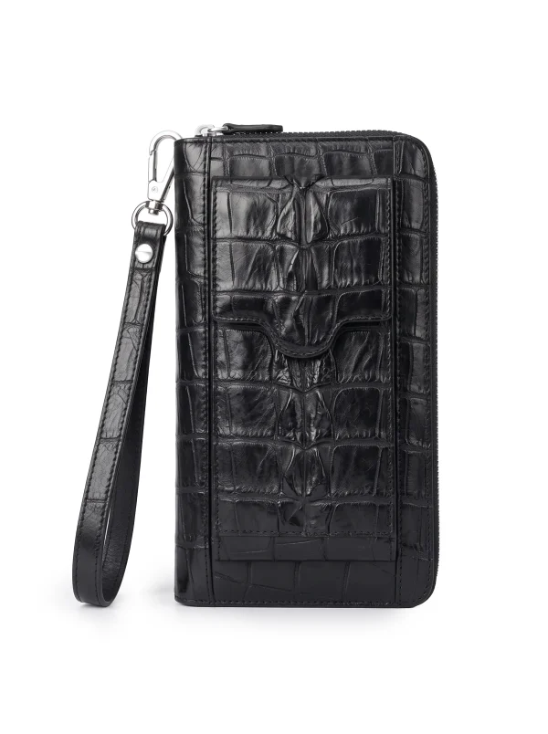 Black Spoleto Alligator Clutch Wallet, front view
