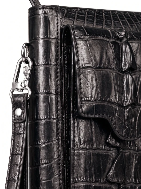 Black Spoleto Alligator Clutch Wallet, skin detail