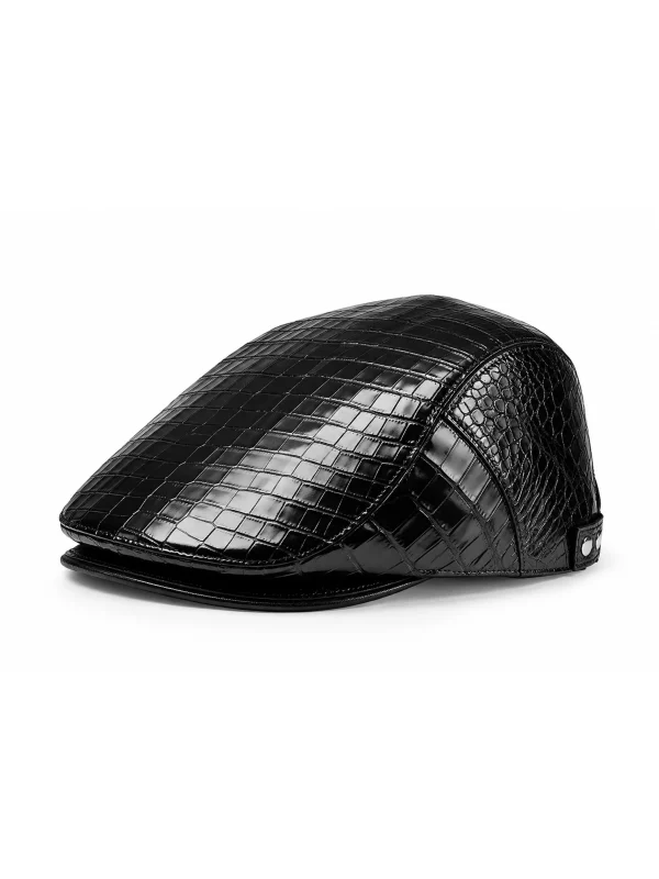 Black Tiverton Alligator Beret, top view