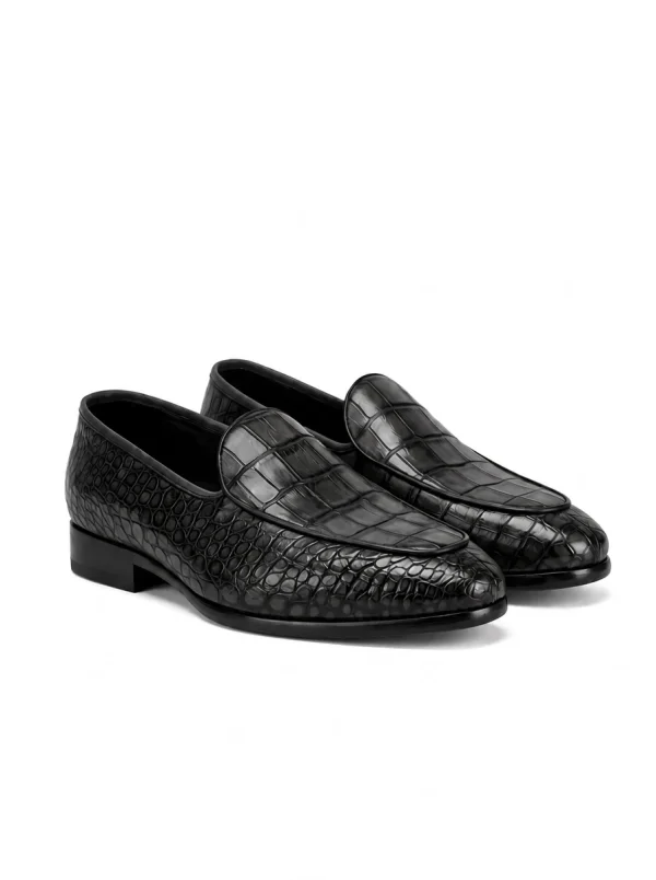 Black Tropea Crocodile Loafer, three-quarter view