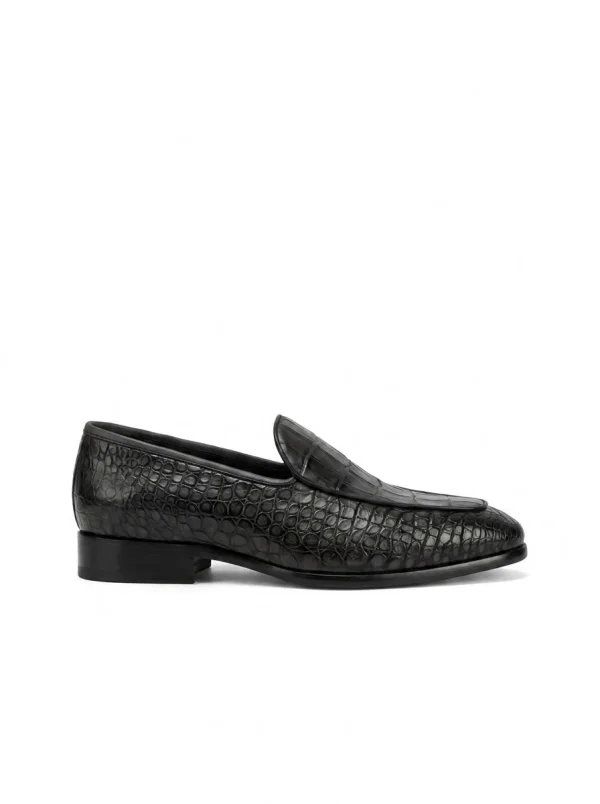 Black Tropea Crocodile Loafer, side profile