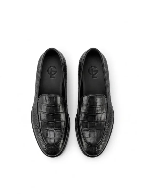 Black Tropea Crocodile Loafer, top view