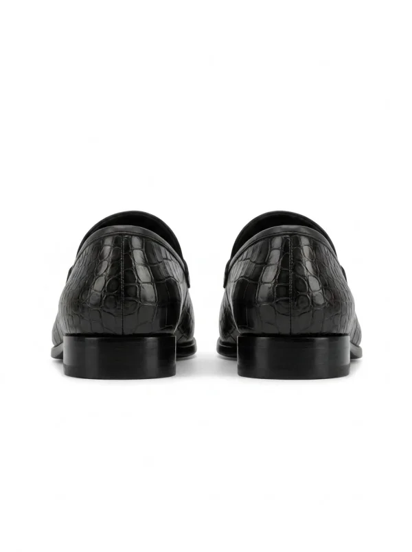 Black Tropea Crocodile Loafer, rear view