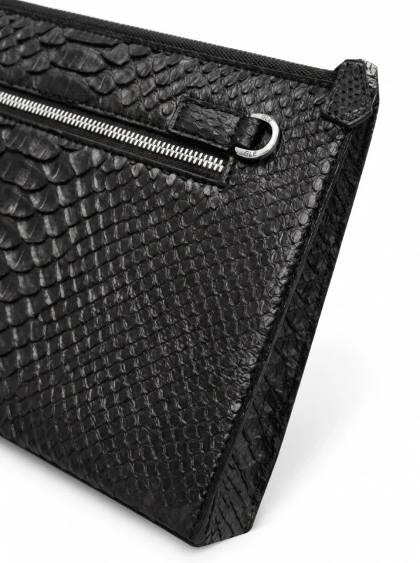 Black Valdano Python Clutch, skin detail